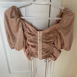 M BOUTIQUE CHAMPAGNE CORSET SATIN RUCHED BLOUSE